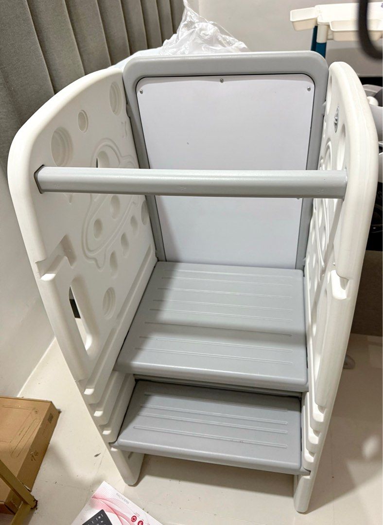 Step Stool with White Magnetic board (Category: Chairs) located in Paranaque City. Submitted by kendioryo (Listing ID 1414552789, Image 2). Description: - Gupamiga step stool for children. - Built-in whiteboard for creative fun. - Fun, space-themed design. - Two steps for easy access. - Sturdy handle for support. - Primarily white and gray color scheme. No issues Negotiable .