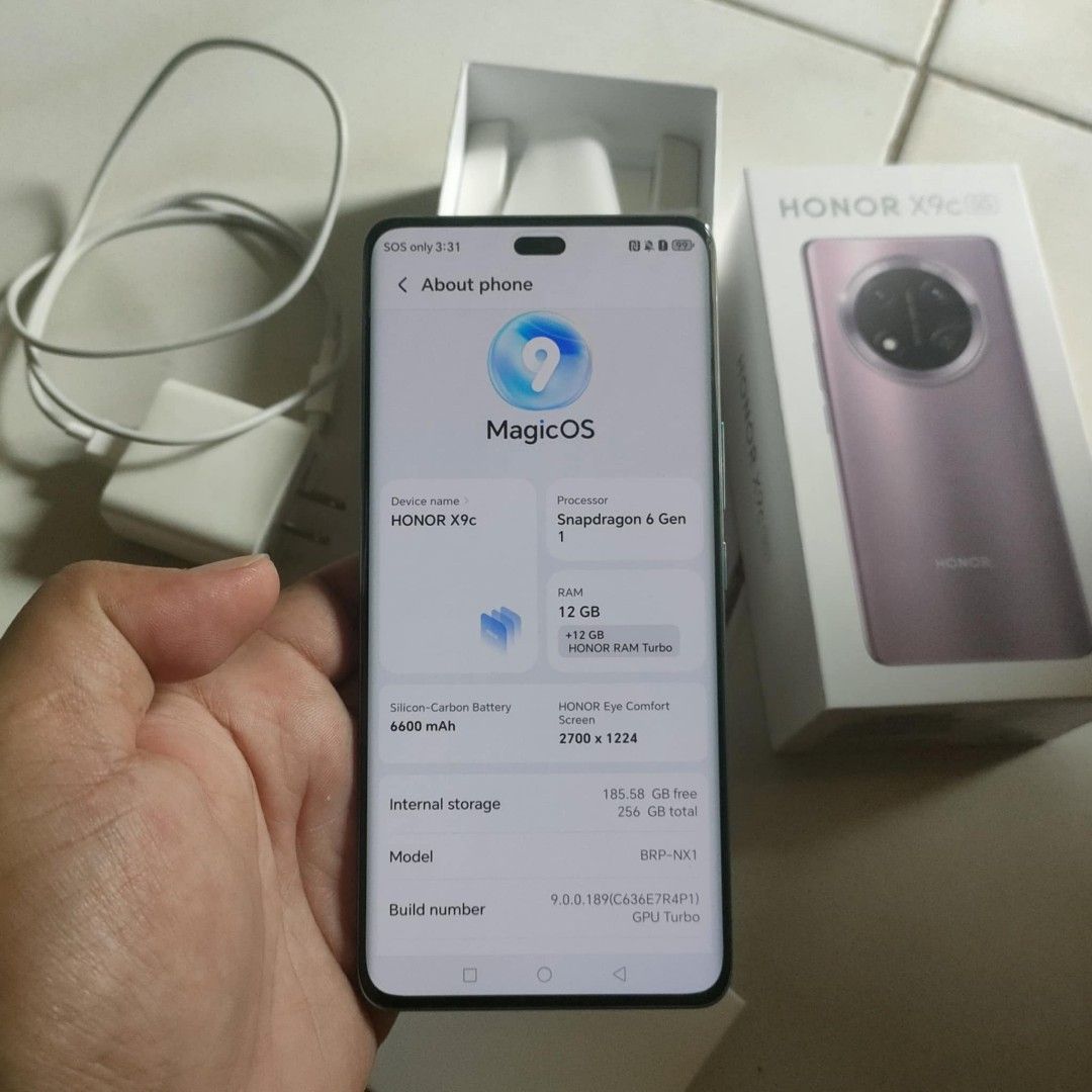 Honor X9c 5g 256gb (Category: Android Others) located in Pasay City. Submitted by 22stacks (Listing ID 1414479797, Image 1). Description: Honor X9c 5G (With Box) Snap Dragon 6 (Gen 1) 256 GB 108 MP 12+12 ram honor ram turbo (Gaming phone) 6600 mAh MagicOS version 9 JADE CYAN (Color of unit) Inclusions: Case Original Charger (66 watts super fast charger) 16k nego Market price: 17K 5 months nka tambak lng check mo sa receipt. San Pedro Area RFS: Ne