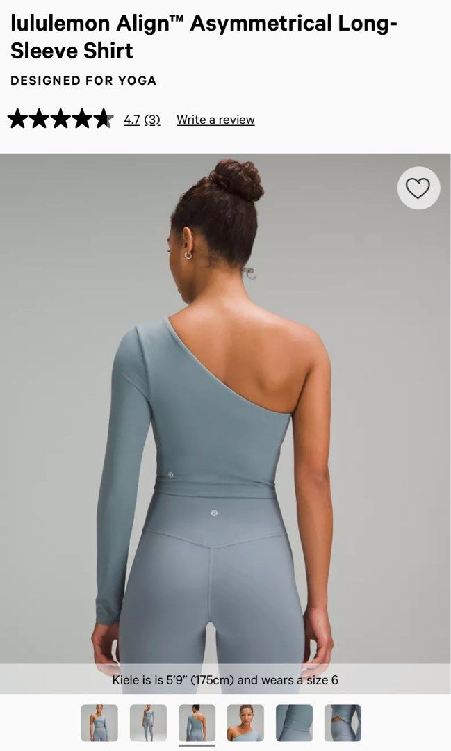 Lululemon Align Asymmetrical Long-Sleeve Shirt (Category: Activewear) located in Angeles City. Submitted by gillian_a (Listing ID 1414445251, Image 3). Description: Lululemon Asymmetrical LS - removable padding - size 8 (can fit a M/L) - brand new with tag - SRP: HKD780 (~₱5900+) - RFS: already have this style DM if interested! 🫶🏻.