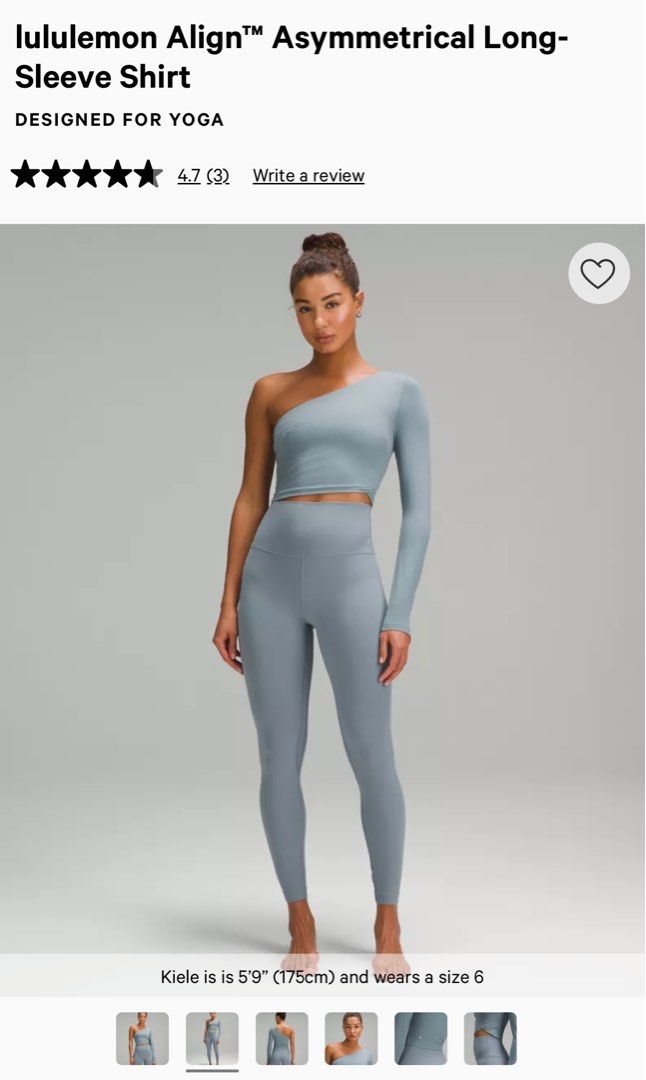 Lululemon Align Asymmetrical Long-Sleeve Shirt (Category: Activewear) located in Angeles City. Submitted by gillian_a (Listing ID 1414445251, Image 2). Description: Lululemon Asymmetrical LS - removable padding - size 8 (can fit a M/L) - brand new with tag - SRP: HKD780 (~₱5900+) - RFS: already have this style DM if interested! 🫶🏻.