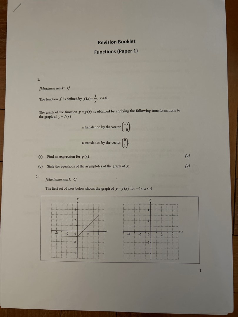 Mathvision Math Book MATHVISION IB Math AA Revision Booklet - Functions (Paper 1), Hobbies ...