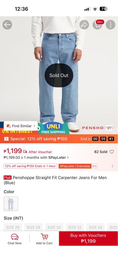 Penshoppe Straight Fit Carpenter Pants (Category: Jeans) located in Quezon City. Submitted by statquo (Listing ID 1414477343, Image 2). Description: Size 34 Never been used 600 Pesos Location: Fairview, QC.