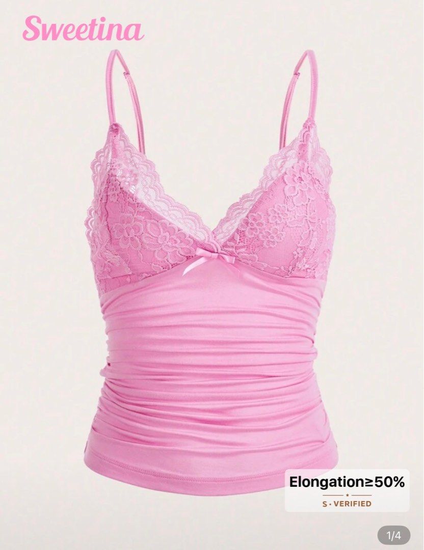 Pink Lace Top (Category: Sleeveless) located in Manila. Submitted by chachips (Listing ID 1414522840, Image 2). Description: 🦩used only once 🌸can fit xs- small (super stretchy) .