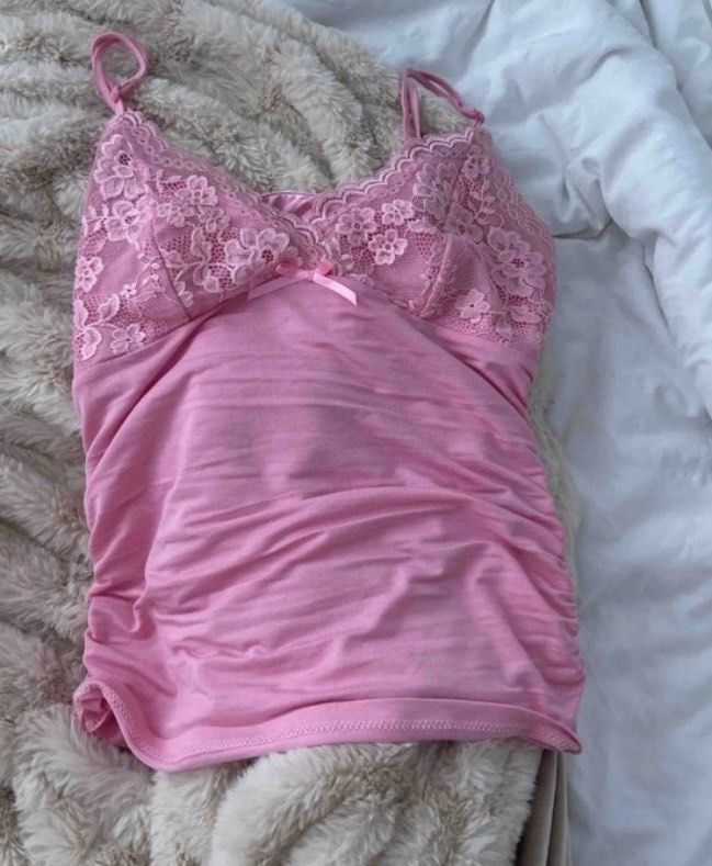 Pink Lace Top (Category: Sleeveless) located in Manila. Submitted by chachips (Listing ID 1414522840, Image 3). Description: 🦩used only once 🌸can fit xs- small (super stretchy) .