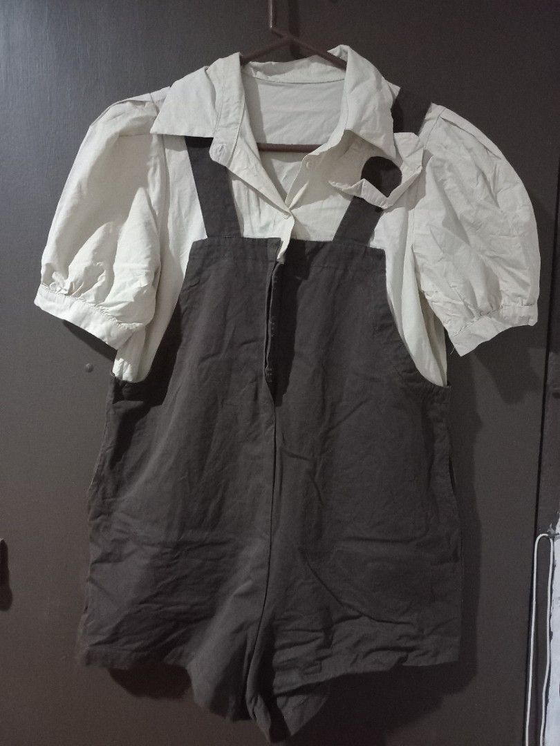 Romper Jumpsuit beige brown jumper style (Category: Rompers) located in Cavite. Submitted by theoutbox (Listing ID 1414614834, Image 1). Description: ▪︎large to xl (pls message me for medida reference) ▪︎inner is intact ▪︎all buttons are working ▪︎negotiable.