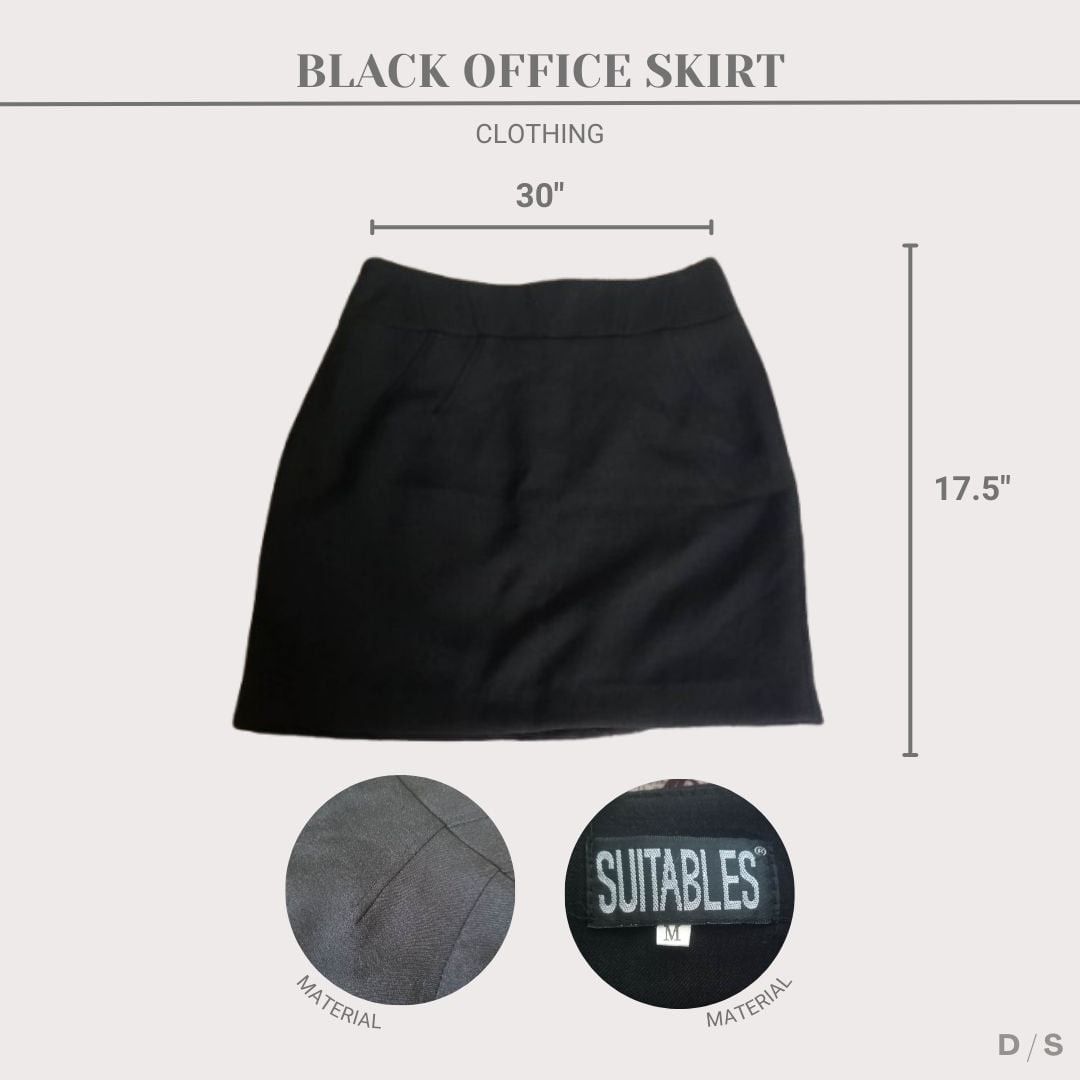 Suitables Black Office Skirt (Category: Skirts) located in San Pedro. Submitted by declutteredstyle_laguna (Listing ID 1414441426, Image 2). Description: Suitables Black Office Skirt is lightly used. It is for formal use and it is comfortable ti wear because of its material. It is M size. MOP: GCash.