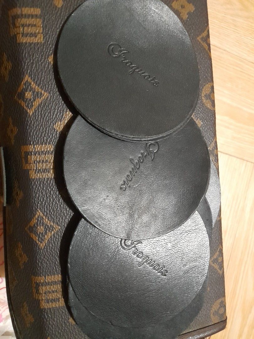 15 pcs. Black Round Leather Coaster Set (Category: Dinnerware & Cutlery) located in Bocaue. Submitted by marajapansurplus (Listing ID 1465316484, Image 2). Description: - Set of stylish black round leather coasters - Features stamped Iroquois brand logo on the front - Clean condition with minimal signs of handling - Stackable design for easy and convenient storage - Perfect for protecting tables at home or in the office.