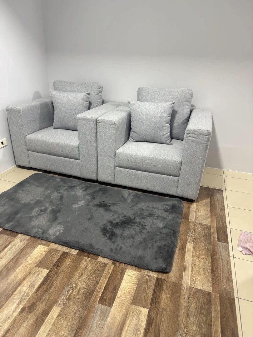2 single set sofa uratex (gray) (Category: Sofas) located in Imus. Submitted by tinepay (Listing ID 1465380671, Image 2). Description: selling this well loved 2 single set sofa bought @ Abenson home last April. good as new, we use it with cover. uratex foam, kaya malambot. original price 14k. pls refer to the 2nd pic for the original style. location: Pick-Up in Makati (Avida) RFS: too big in our condo, will change it to smaller sofa or sofa bed.