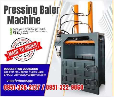 30T BALER MACHINE SINGLE CYLINDER (Category: Everything Else Others) located in Caloocan City. Submitted by daceyjynne09404 (Listing ID 1465211193, Image 1). Description: ELECTRIC MACHINE : 11KW OIL CYLINDER : 160 OIL PUMP : 532 OVERALL DIMENSION : 1700*680*2800 PACKING SIZE : 1000*600*800 ✅ 100% LEGIT TRUSTED SUPPLIER! ✅ With Complete Legal Documents ✅ BIR Registered 📝Please note: Available by PRE-ORDER ONLY . Pickup preferred at our warehouse 