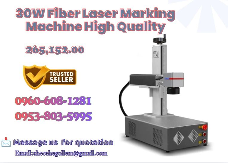 30W Fiber Laser Marking Machine High Quality (Category: Home Improvement Tools & Accessories) located in Caloocan City. Submitted by gracemonle62168 (Listing ID 1465212509, Image 1). Description: ●Nominal Average Output Power: 30W ●Big resource of a laser radiator: up to 100 000 hours ●Central Emission Wavelength: 1064nm ●power adjustment rang :10% -100% ●Emission Bandwidth: <10nm ●Plush Width: 100ns ●Pluse Repetition Rate(KHz): 30 KHZ - 60KHz ●E