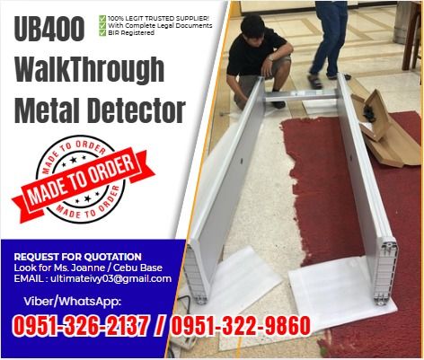 6 Detecting Zones WalkThrough Metal Detector UB400 (Category: Home Improvement Tools & Accessories) located in Caloocan City. Submitted by casesarian62993 (Listing ID 1465199231, Image 1). Description: 1. 6 detecting zones 2. Sensitivity :2000 levels 3.calibration : Automatic when power on 4. Control Panel: Digital LED Display 5. Access Control : Button Panel 3. Alarm Indicator: LED lamp light and sound 4. People and alarm count display on LED sc