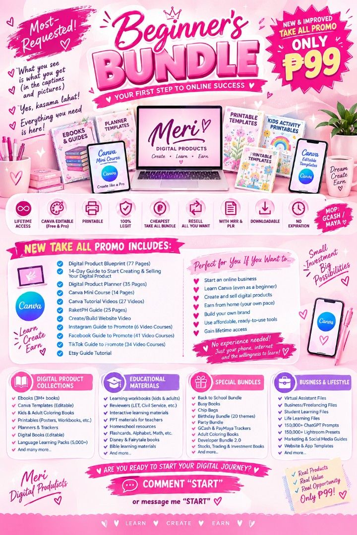 99 DIGITAL BEGINNERS BUNDLE (Category: Looking For) located in Cabuyao City. Submitted by merih1990 (Listing ID 1465220464, Image 1). Description: 🚀 Looking for a flexible way to make money online? We're seeking resellers for high-demand digital products including eBooks, learning materials, Canva templates, and more. Sign up now and turn your passion into profit! 💼💰 #DigitalReseller #WorkFromHome #EarningsUnlocked.