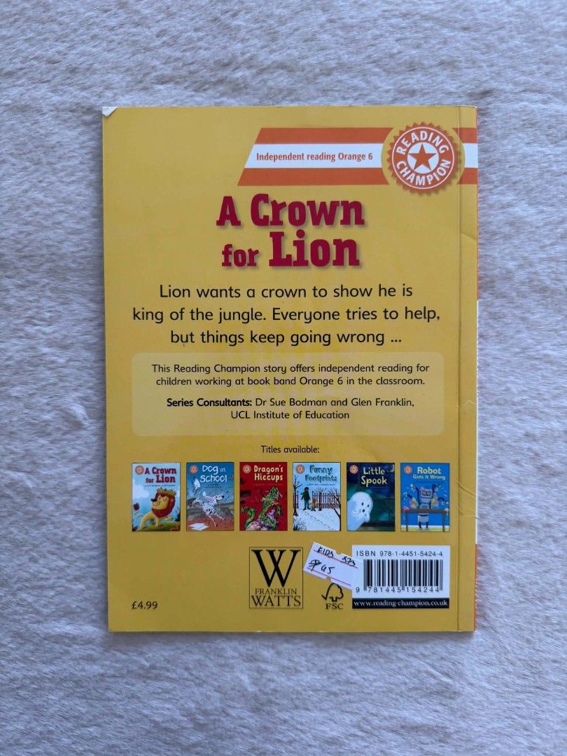 A Crown For Lion - A. H Benjamin (Category: Children's Books) located in Santiago. Submitted by bookworm_club (Listing ID 1465229479, Image 2). Description: 📚no cancellation, return or exchange. 📚secondhand books. some books are in good condition while some has minimal flaws (foxing, creases, dog-eared pages, etc.) 📚reasonable haggling is allowed. 💰MOP: For same day pickup - CASH & BANK TRANSFER For shipping or scheduled pickup - BANK TRANSFE