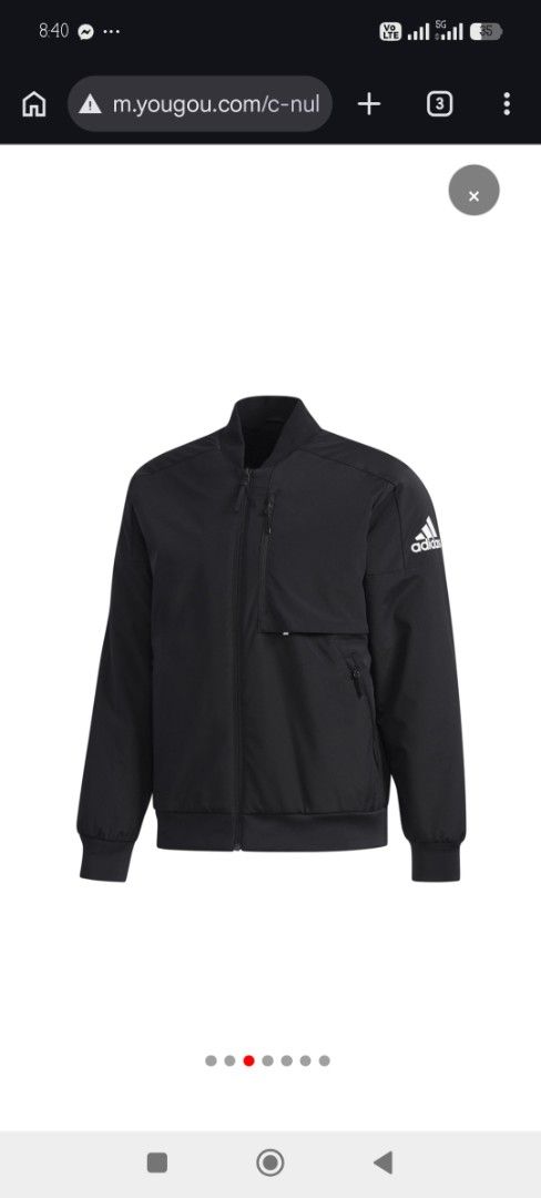 Adidas Black Bomber Jacket DX7192 (Category: Coats, Jackets and Outerwear) located in Abuyog. Submitted by scottcarl06 (Listing ID 1465305298, Image 1). Description: - Brand: Adidas - Style: Bomber jacket - Color: Black with white logo on left shoulder - Material: Soft fleece lining inside, made in China - Features: Full zip front, ribbed collar/cuffs/hem, zipped utility pocket on left chest - Product Code: DX7192 - Condition: Clean and well-kept