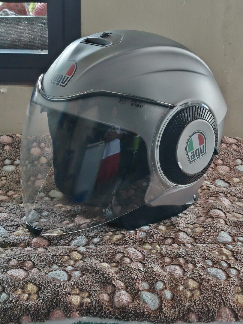 AGV Open Face Motorcycle Helmet Silver (Category: Caps & Hats) located in Manila. Submitted by isseyhazzie182820 (Listing ID 1465211255, Image 1). Description: SELLING MY LARGE ALMOST NEW AGV ORBYT WALA PO ISSUE YAN NAKA DISPLAY LAN SAKEN PWEDE ALISIN STICKER KUNG GUSTO NYO, WAG NA PO TUMAWAD DAHIL HARD TO FIND NA MGA ORBYT NGAYON PO, BAGONG RE LEATHER YAN PARA KA BUMILI BAGO DAHIL NAKA DISPLAY LANG ALAM NYO NAMAN SAKET NG ORIGINAL ORBYT NAGBABAK