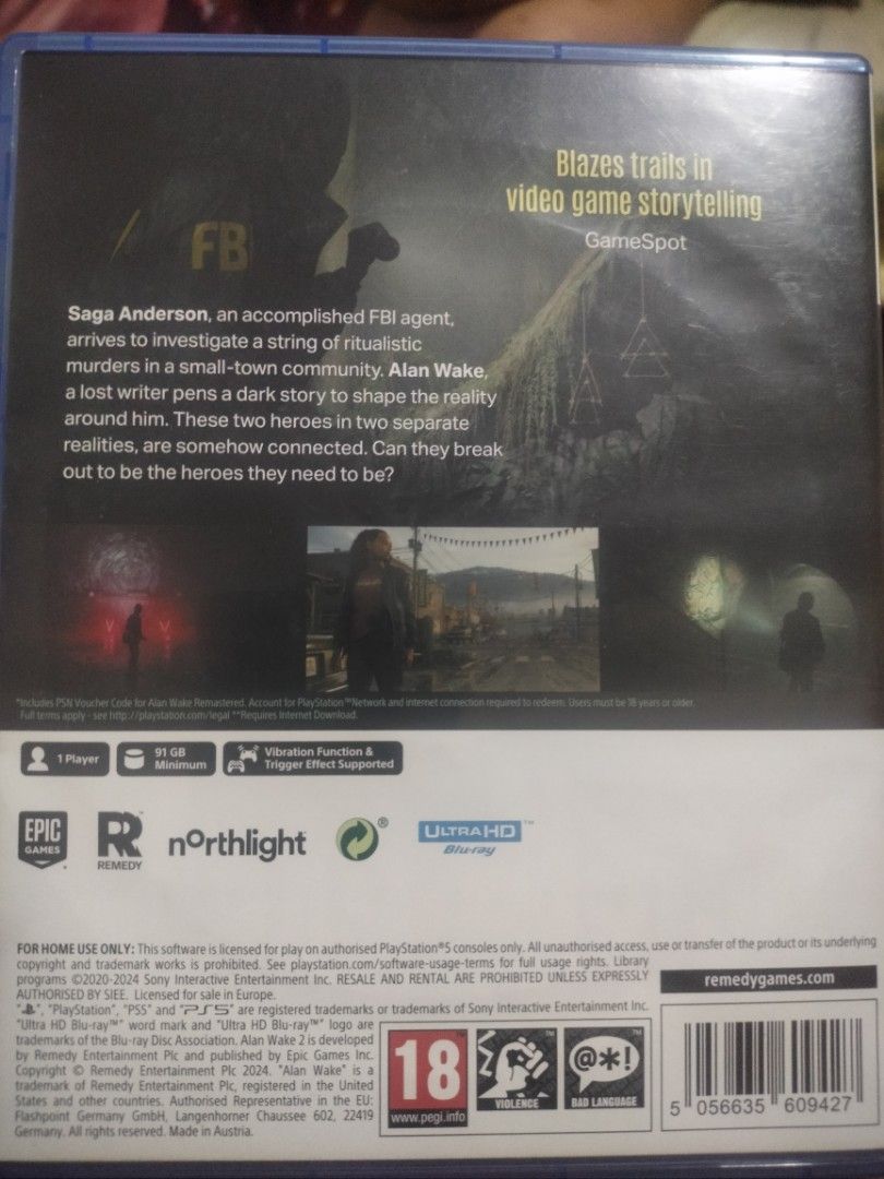 Allan Wake II Deluxe edition (Category: PlayStation) located in Cabuyao City. Submitted by coinhunter8 (Listing ID 1465299299, Image 3). Description: Alan Wake II Deluxe Edition with code with alan wake the first one remastered. mine cheaper than orange app.