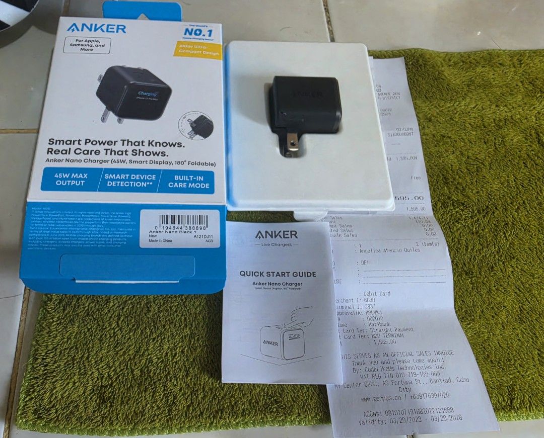 ANKER smart nano charger (Category: Chargers) located in Taguig. Submitted by nakiash (Listing ID 1465171560, Image 1). Description: Item: Anker Nano II / Charger 45W (Original) Condition: Mint condition (Complete package with Official Receipt) ​Original Price: ₱1,595 (with OR) ​Selling Price: ₱1,300 fixed ​Reason for Selling (RFS): Need funds ​Location: Upper Bicutan, Taguig.