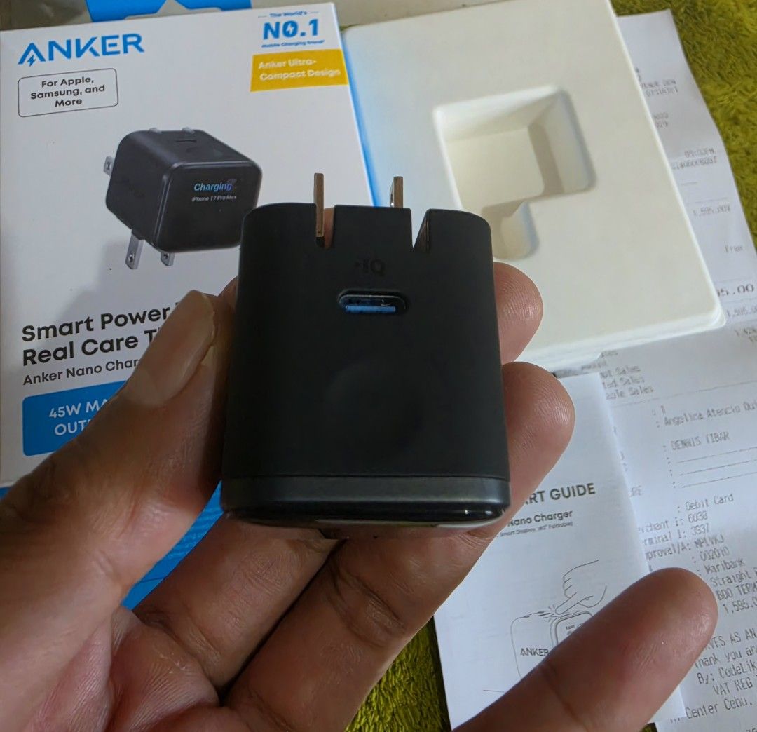 ANKER smart nano charger (Category: Chargers) located in Taguig. Submitted by nakiash (Listing ID 1465171560, Image 3). Description: Item: Anker Nano II / Charger 45W (Original) Condition: Mint condition (Complete package with Official Receipt) ​Original Price: ₱1,595 (with OR) ​Selling Price: ₱1,300 fixed ​Reason for Selling (RFS): Need funds ​Location: Upper Bicutan, Taguig.