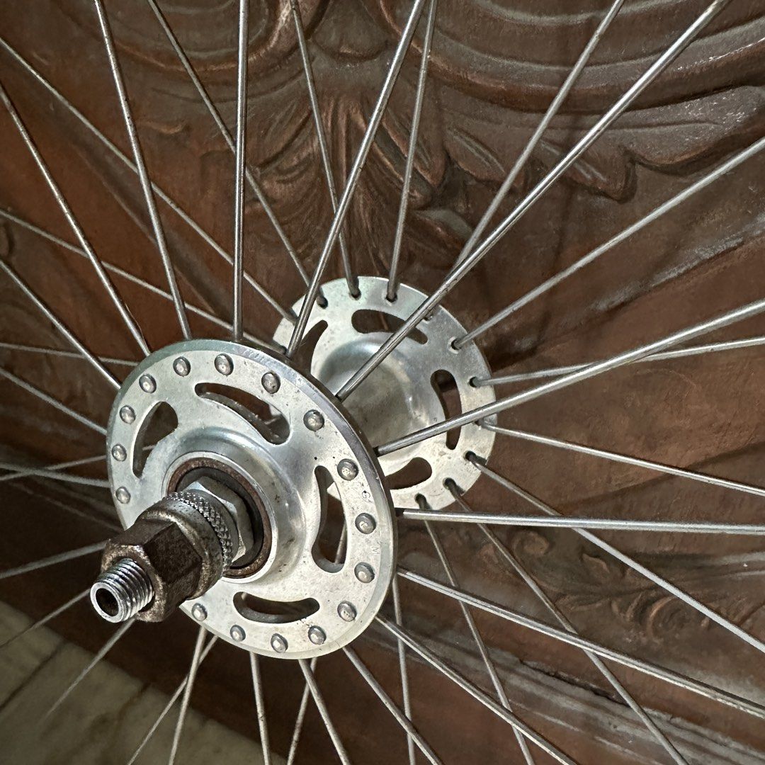 Araya x Novatec Front Wheelset (Category: Bicycles) located in Manila. Submitted by djaryan (Listing ID 1465223615, Image 2). Description: Araya Novatech Front Wheelset 700C. Complete with Chaoyang 700x25c tires almost brand new. Used as temporary front wheelset only for fixie. No issues except on faded sticker and light rust on nuts. Pick up only Sta. Mesa, Manila or Shaw Mandaluyong.