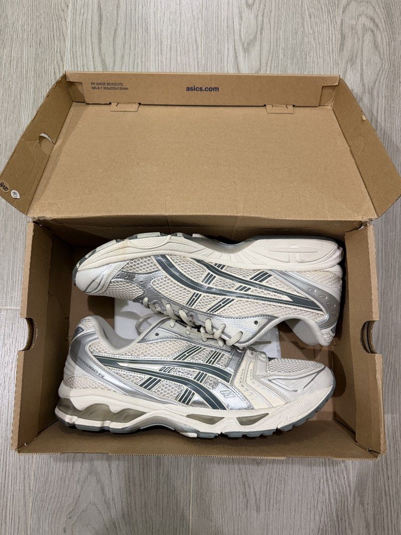 ASICS GEL KAYANO 14 (Category: Sneakers) located in Quezon City. Submitted by nojjulianes (Listing ID 1465260747, Image 1). Description: Asics Gel Kayano 14 Birch Dark Pewter cw Size 12 US 8.5/10 condition 5,500php.