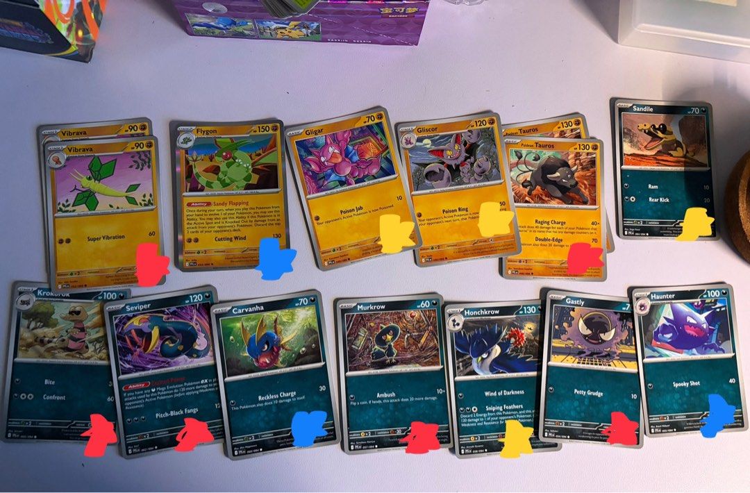 Assorted characters (Category: Raw Singles) located in Manila. Submitted by 940328 (Listing ID 1465244857, Image 3). Description: yellow 5php red 10php blue 15php tags: pokemon phantasmal flames pfl extra cards tcg bulk holofoil reverse rh trainer item tool.