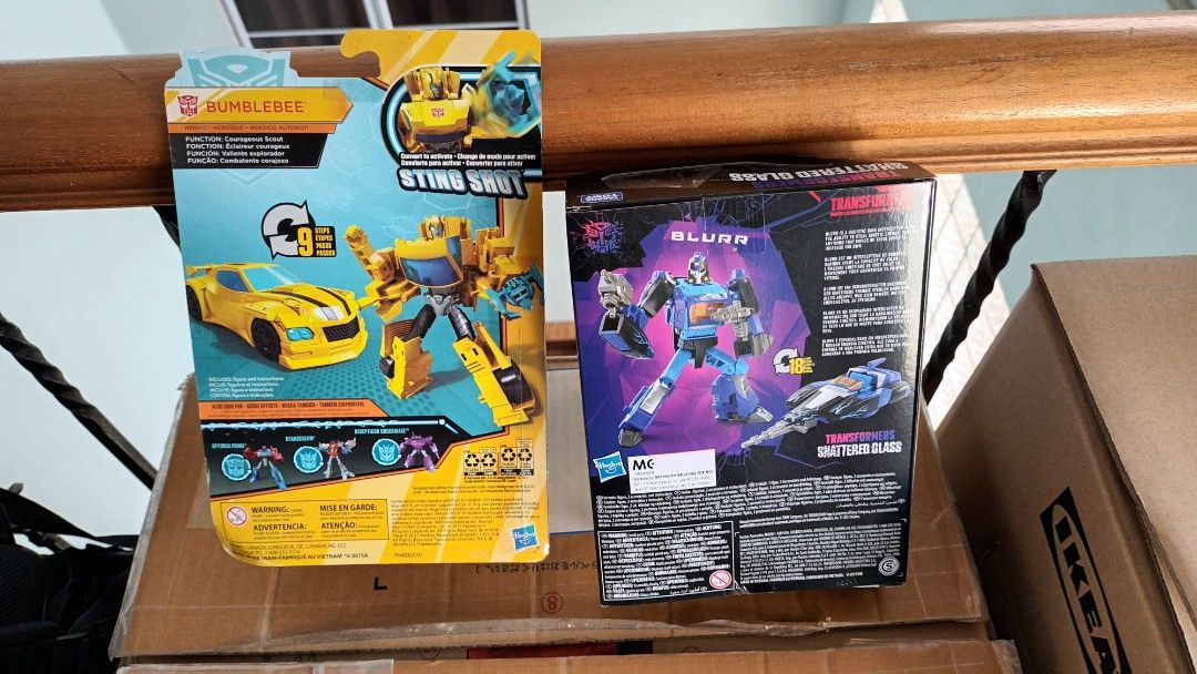 Assorted Transformers (Category: Toy Figures) located in Singapore. Submitted by starscreamie (Listing ID 1465280323, Image 2). Description: SELLING INDIVIDUALLY! 1) BLURR SHATTERED GLASS MISB- $42 2) CYBERVERSE BUMBLEBEE MOSC - $15 3) SIEGE BATTLEMASTERS - $10 EACH 4) OPTIMUS PRIME MOSC - $8 5) LIFT-TICKET MISB - $ 42.