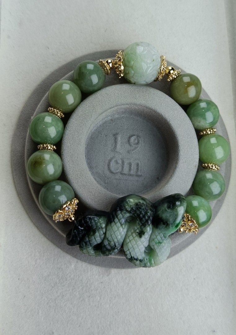 Authentuc Jadeite Bracelet DIY (Category: Precious Stones) located in Mandaluyong City. Submitted by jennytuppe98873 (Listing ID 1465206434, Image 1). Description: Available diy bracelet Jadeite and amazonite with heart Charm -1500 Jade bracelet with snake with luckyturn beads 19mm-2800 size 19cm jade bracelet with Green snake charm-1800 Lutos flower charm Bracelet -1800 personal diy bracelet pls pm me if ur interested. salamat🥰.
