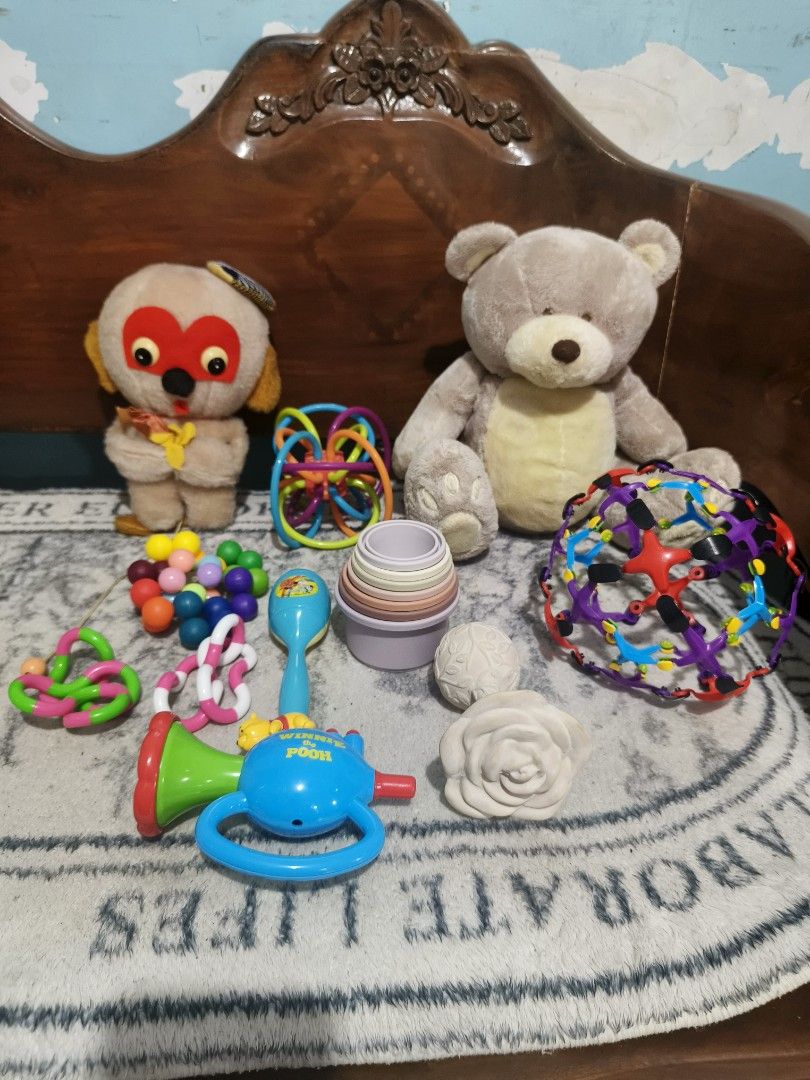 Baby Walker and Assorted Toys Bundle (Category: Infant Playtime) located in Caloocan City. Submitted by mckysprelove (Listing ID 1465326850, Image 3). Description: All sorts or educational toys and plush for your little one. ‎Monkey and raccoon music box plush toy (Showa REetro Vintage), ‎Teddy Bear Large ‎Manhattan Toy Winkel Classic ‎Expanding Ball, ‎Natruba - Rose Flower Rattle - Natural Rubber Toys ‎Mushie Stacking Cups, ‎TAKARA TOMY Disney B