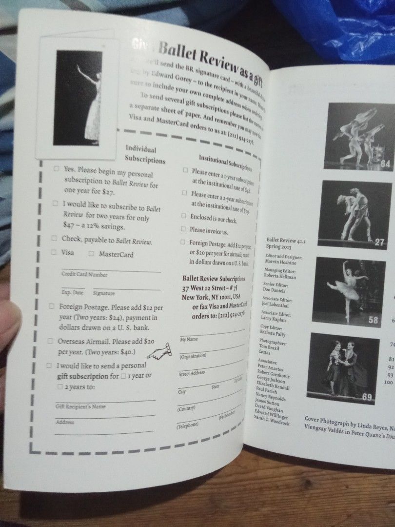 Ballet Review Spring 2013 Vol. 41 No. 1 (Category: Magazines) located in Pasig City. Submitted by teebeedeee (Listing ID 1465278637, Image 3). Description: - Issue: Spring 2013, Volume 41, Number 1 - Cover: Viengsay Valdés in Peter Quanz's Double Bounce - Content: Articles on Maria Tallchief, City Ballet, and dance performances - Visuals: Filled with captivating black and white photography preowned copy.complete pages. no visible penmarks for mee