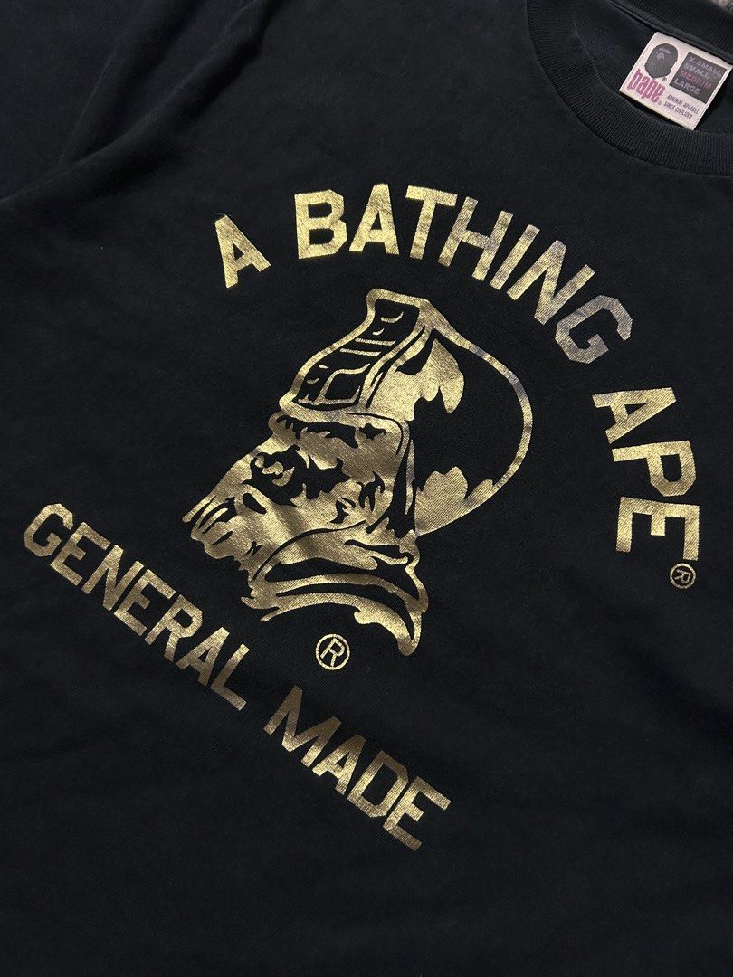 Bape OG General Made (Category: Tshirts & Polo Shirts ) located in Lapu Lapu. Submitted by teriyakiboi6021 (Listing ID 1465278945, Image 3). Description: Bape OG General Made Medium Legit / Authentic Good Condition Dimes: 19x28 Flaws: Pinholes neckline (see pic) CR: 8.5/10 DM to purchase📲.