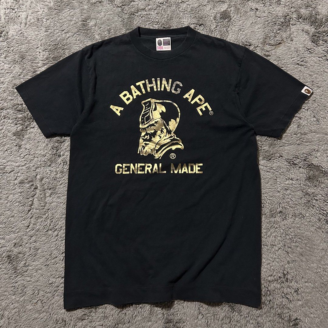 Bape OG General Made (Category: Tshirts & Polo Shirts ) located in Lapu Lapu. Submitted by teriyakiboi6021 (Listing ID 1465278945, Image 1). Description: Bape OG General Made Medium Legit / Authentic Good Condition Dimes: 19x28 Flaws: Pinholes neckline (see pic) CR: 8.5/10 DM to purchase📲.