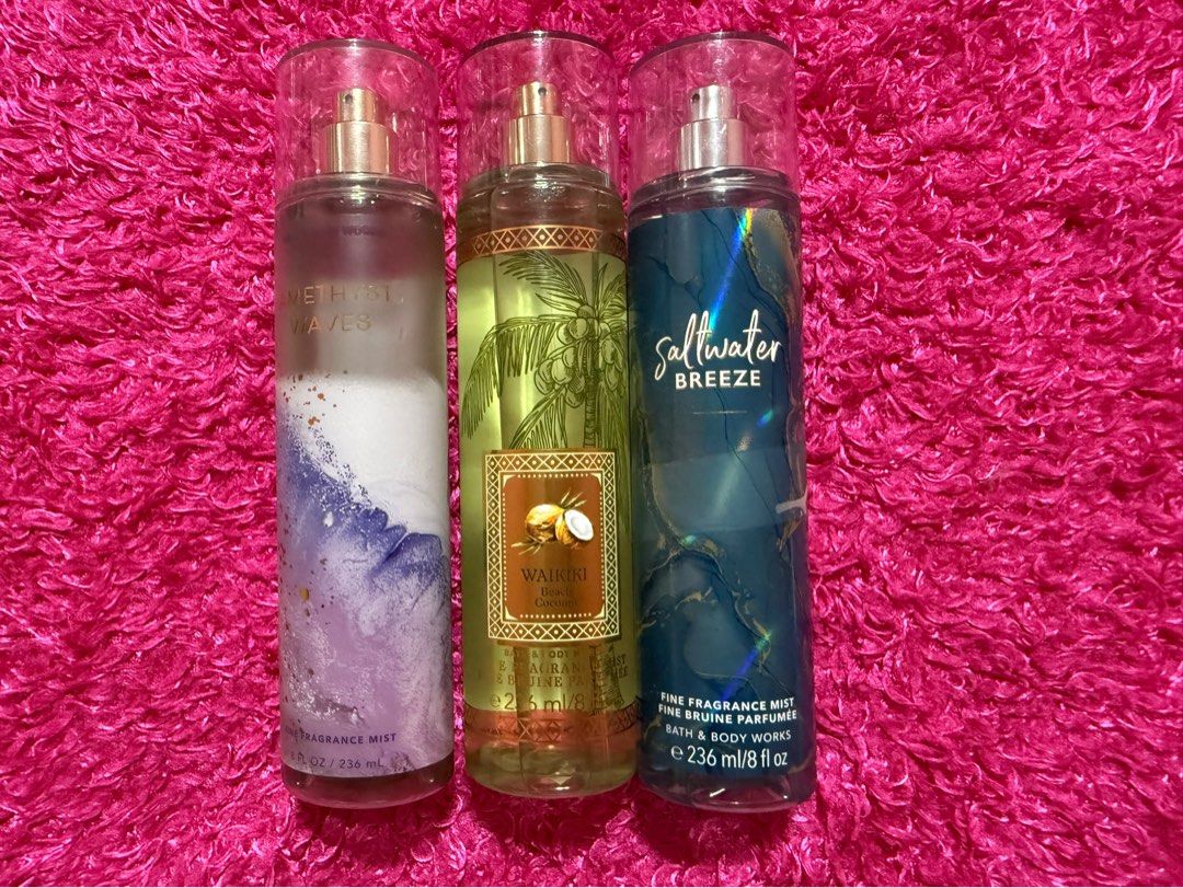 Bath & body works beach bundle (Category: Fragrance & Deodorants) located in Antipolo. Submitted by micheicheim (Listing ID 1465234156, Image 1). Description: BBW BEACH BUNDLE 👉🏻AMETHYST WAVES 👉🏻WAIKIKI BEACH COCONUT 👉🏻SALTWATER BREEZE.