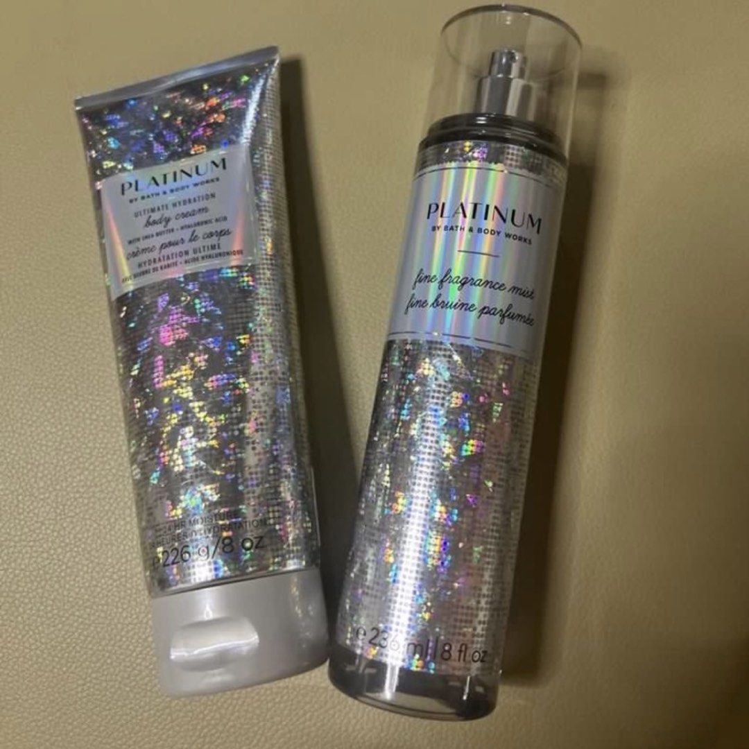 Bath & Body Works Platinum Set (Category: Body Care) located in Marikina City. Submitted by icebear0821 (Listing ID 1465357476, Image 1). Description: - Fine Fragrance Mist (236ml) & Ultimate Hydration Body Cream (226g) - Brand new and unused.