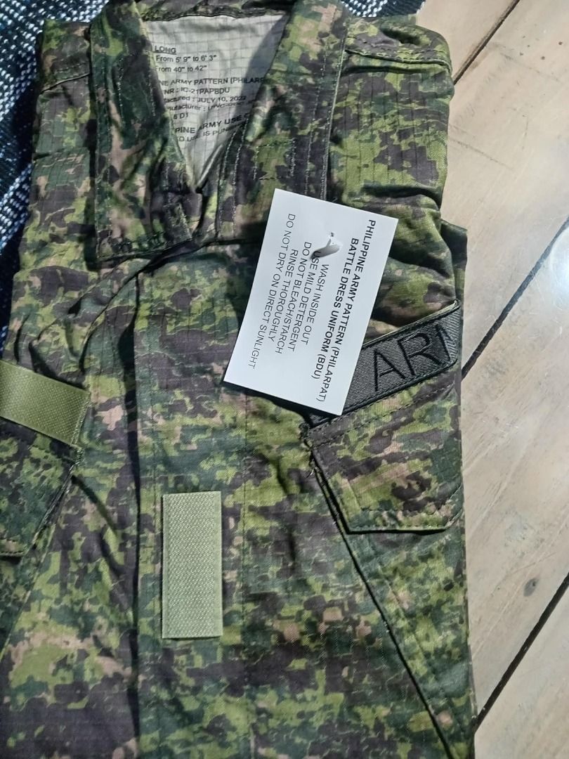 bdu army fatigue (Category: Activewear) located in Bulacan. Submitted by zenhawk.4a9b2e (Listing ID 1465356137, Image 2). Description: - Ideal for outdoor activities and tactical gear - Classic camouflage pattern.