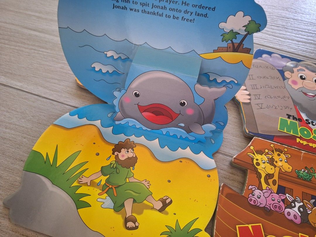 Bible Pop-up Books Daniel Jonah Moses Noah (Category: Children's Books) located in Batangas. Submitted by tins_closet88 (Listing ID 1465211301, Image 2). Description: preloved P60 each.