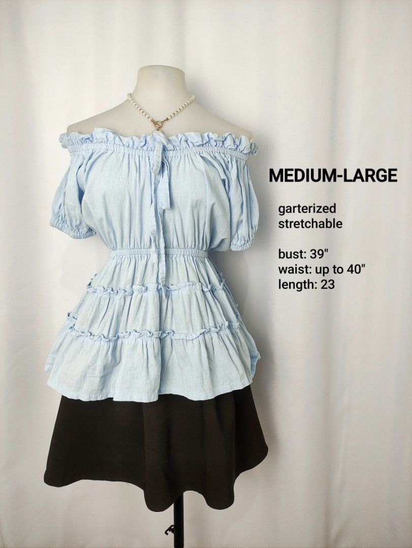 Blue Peplum Off Shoulder Blouse Top (Category: Blouses) located in Caloocan City. Submitted by happystar.e0dc1b (Listing ID 1465201280, Image 1). Description: ⚠️PLEASE CLICK THE IMAGE TO SEE THE SIZE⚠️ FB PAGE: IPPEUNI AGASSI Location: Caloocan City ❌ No haggling ❌ No when worn ❌ No "more pics" ❌ No flaws, unless stated ❌ Request for specific measurements of neck, arm, shoulder etc will not be entertained.