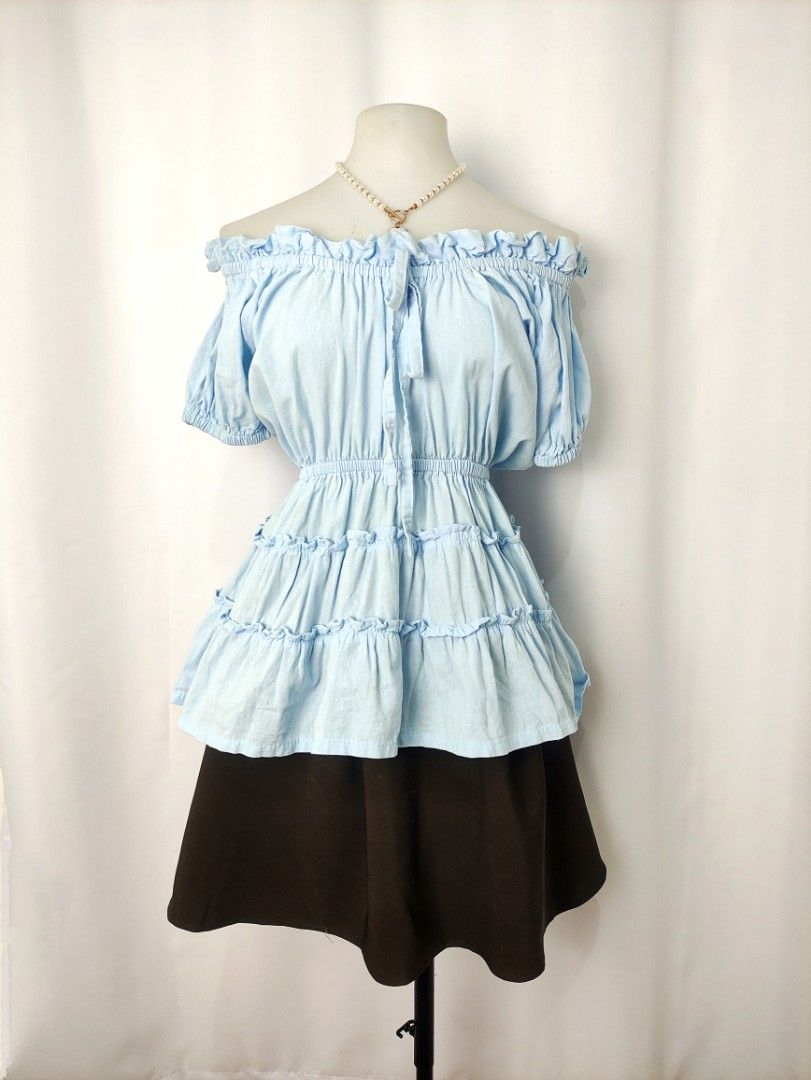 Blue Peplum Off Shoulder Blouse Top (Category: Blouses) located in Caloocan City. Submitted by happystar.e0dc1b (Listing ID 1465201280, Image 2). Description: ⚠️PLEASE CLICK THE IMAGE TO SEE THE SIZE⚠️ FB PAGE: IPPEUNI AGASSI Location: Caloocan City ❌ No haggling ❌ No when worn ❌ No "more pics" ❌ No flaws, unless stated ❌ Request for specific measurements of neck, arm, shoulder etc will not be entertained.