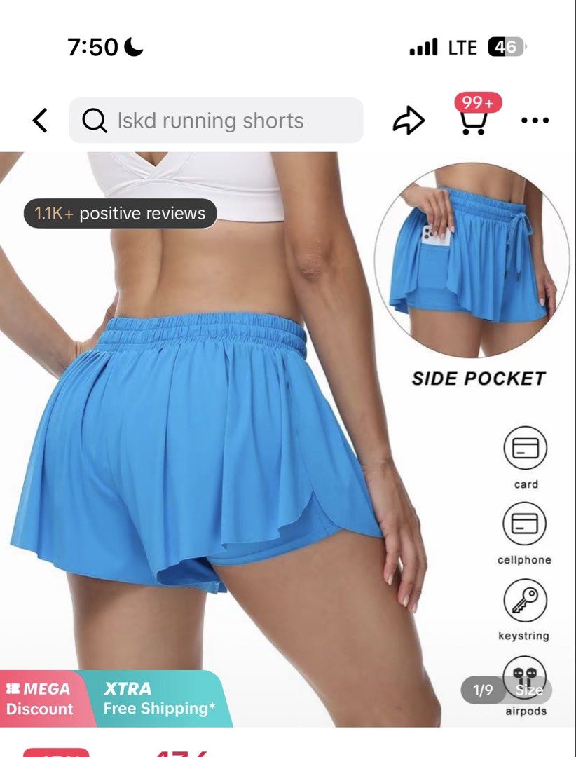 Blue running shorts with side pocket and inner layer (Category: Activewear) located in Cebu City. Submitted by sharontan24 (Listing ID 1465293597, Image 1). Description: - Vibrant bright blue color with a stylish double-layer design - Built-in inner shorts with a secure side pocket that fits most smartphones - Comfortable elastic waistband with an adjustable drawstring closure - Ultra-soft and breathable fabric ideal for intense workouts - Smart 