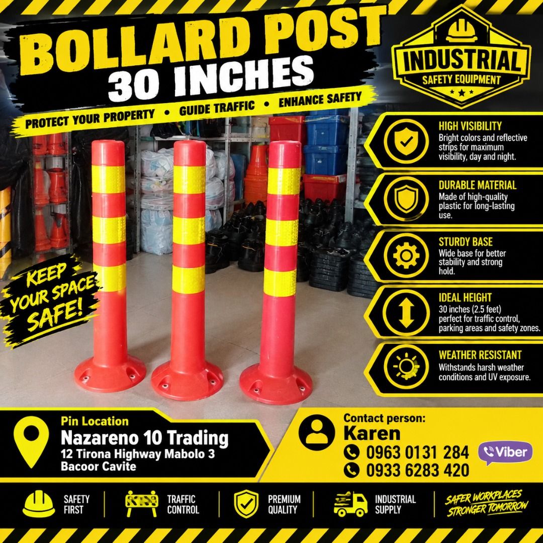 Bollard Post 30" (Category: Looking For) located in Bacoor. Submitted by kajezame.2021 (Listing ID 1465182462, Image 1). Description: Bollard Post 30" For More Details and Discount Contact Ms. Karen NAZARENO 10 TRADING 0963 0131 284 0933 6283 420 0956 7028 557 0933 8559 510 Landline: Look for Ms. Karen (046 ) 416 3920 Also available: • Traffic cone • Parking Block stopper • Hooded trash bin • Road Plastic Barrier • Spill boom • Fishing buoy • Spi