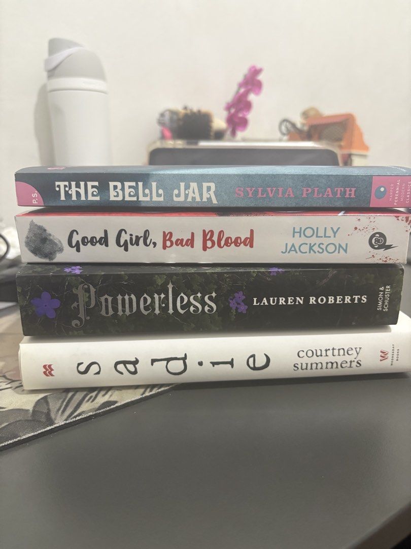 Books for sale (Category: Storybooks) located in Mandaluyong City. Submitted by tjadreen (Listing ID 1465287599, Image 1). Description: - sadie: ₱300 - good girl, bad blood: ₱400 (sealed pa) - the bell jar: ₱250 (SOLD) - powerless: 200 (SOLD) - reason for selling: decluttering shelf space - DM if interested.