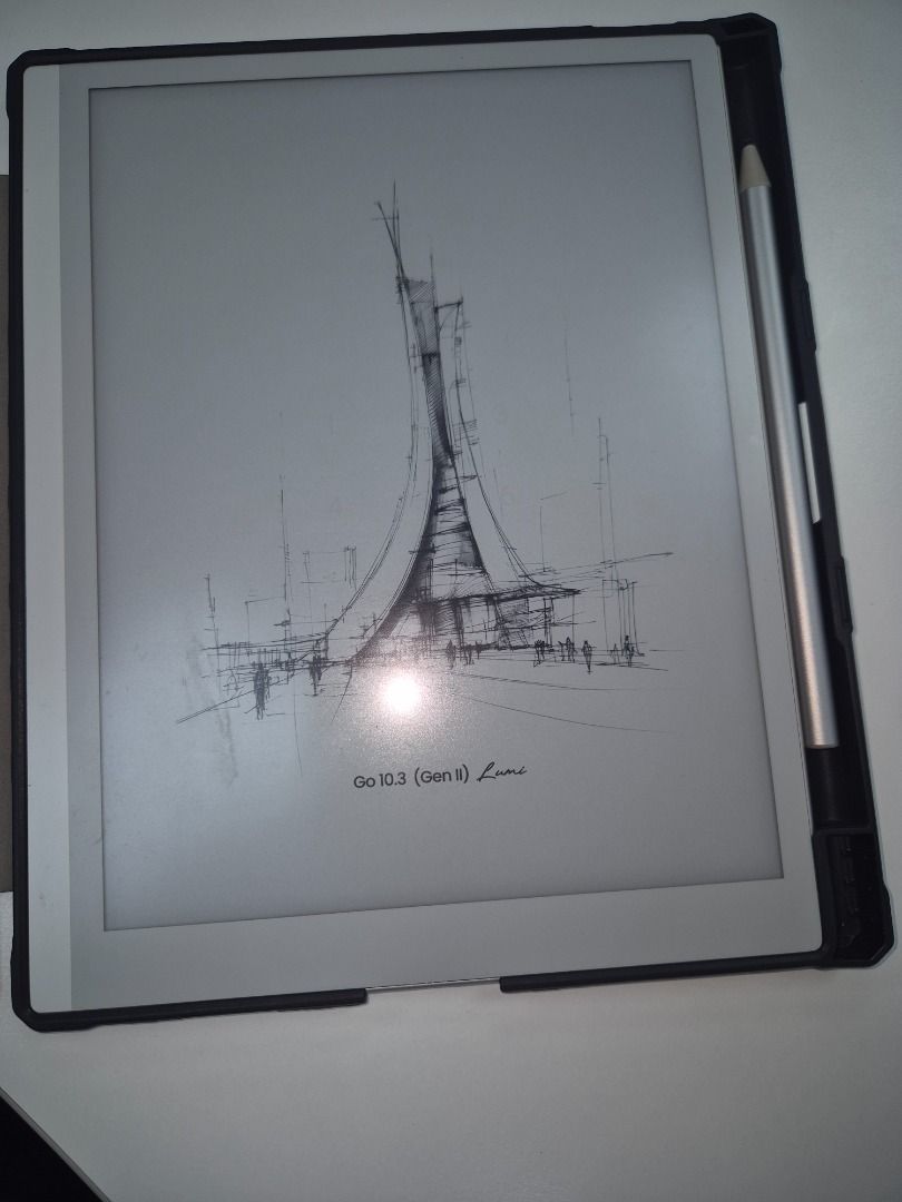 Boox go 10.3 gen 2 Lumi (eink tablet) (Category: E-Readers) located in Manila. Submitted by finding_profile (Listing ID 1465257099, Image 2). Description: 10.3 inch display with stylus and original cover and backup cover. More specs below: • Display: 10.3" HD monochrome ePaper glass screen with flat cover-lens and CTM warm/cold front light • Resolution: 2480 × 1860 pixels (300 PPI) • Processor (CPU): Qualcomm Octa-core (6350) • RAM: 4GB • Interna