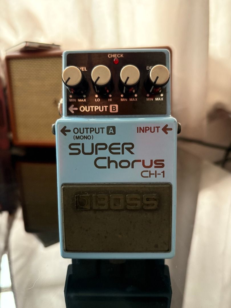 Boss CH-1 Super Chorus Guitar Pedal (Category: Musical Instruments) located in Mandaluyong City. Submitted by reginaldg0597 (Listing ID 1465226543, Image 1). Description: - Iconic Boss CH-1 Super Chorus pedal in classic light blue - Fully functional with standard controls: E. Level, Equalizer, Rate, and Depth - Powered by a standard 9V battery or power supply - Velcro already attached to the backplate, ready for your pedalboard - Shows normal cos