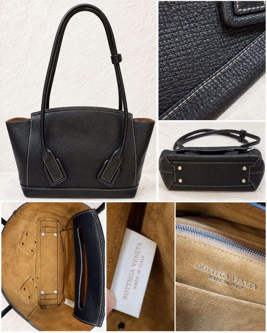 Bottega Veneta Leather Tote (Category: Shoulder Bags) located in Makati City. Submitted by stylehub.mnl (Listing ID 1465188682, Image 2). Description: Vintage Bottega Veneta Leather Tote 🖤 ₱15,000 Made in Italy 🇮🇹 • Black textured leather • Beautiful contrast stitching • Tan suede-lined interior • Spacious and structured silhouette • Classic, timeless design • Comes with natural vintage character and signs of age A gorgeous vintage luxury piec