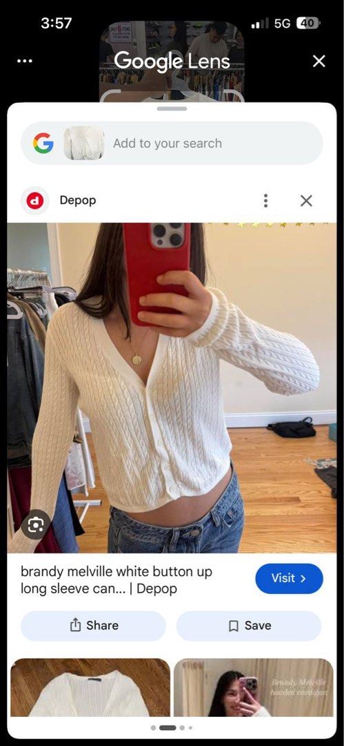 Brandy Melville White Cable Knit Cardigan (Category: Coats, Jackets and Outerwear) located in Calamba. Submitted by sellinggrannyscloset (Listing ID 1465374408, Image 1). Description: BRANDY MELVILLE KNITTED SIZE: M-L LENGTH: 17.5 WIDTH: 19 CONDITION: 9/10 ISSUE: X.