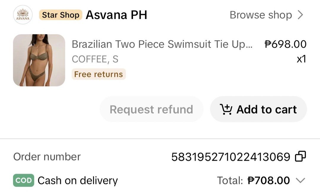 Brown Bikini Set (Category: Bikinis & Swimsuits) located in Quezon City. Submitted by luckyturtle.439f16 (Listing ID 1465284558, Image 3). Description: Brand new without tag, Super cute set RFS: Wrong size.