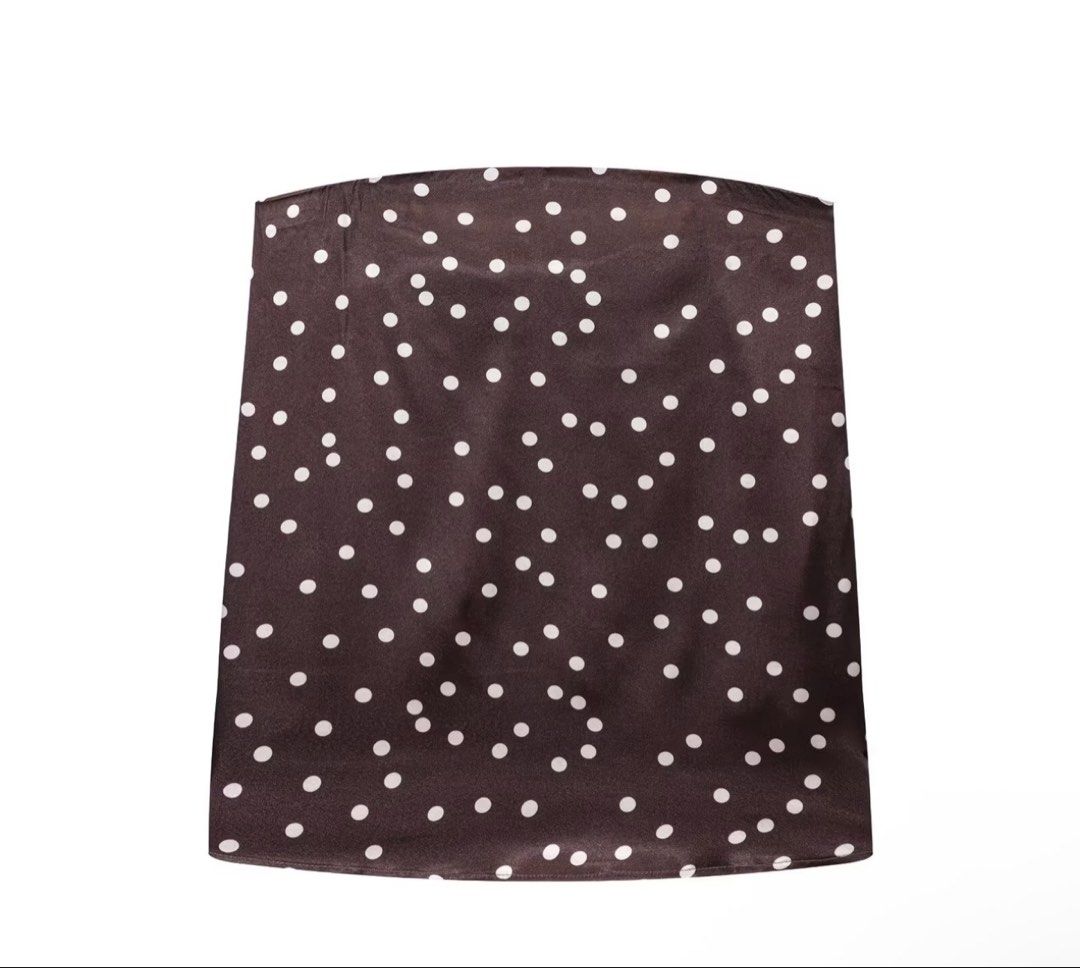 Brown Polka Dot Wide Leg Trousers (Category: Sets or Coordinates) located in Paranaque City. Submitted by curatedbyvien (Listing ID 1465336631, Image 1). Description: Brown wide-leg pants with white polka dots all over. High-waisted fit with a clean waistband and side zipper closure. Soft, smooth fabric with plenty of drape. Straight hem with neat stitching. Easy to dress up or keep casual..