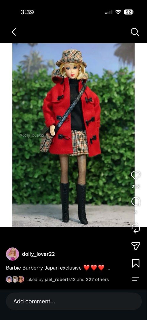 Burberry Barbie Doll (Category: Figurines & Statues) located in Cabuyao City. Submitted by dollcollector2000s_ (Listing ID 1465375079, Image 3). Description: Box not in perfect condition please manage your expectations J&T or lalamove Can do layaway for 3 mos Dp of 5k Non refundable dps upon cancellation.
