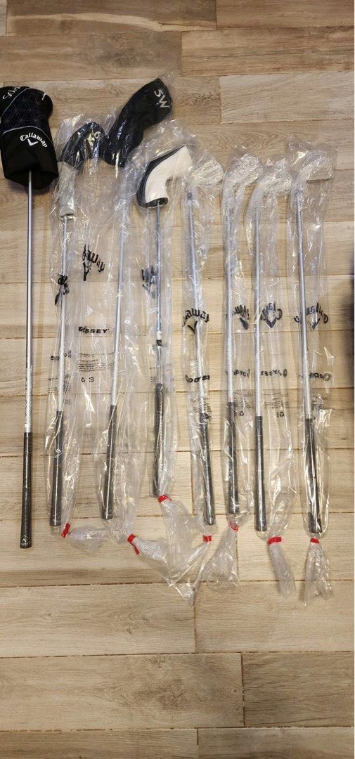 Callaway Solaire Golf Set with Bag (Category: Golf) located in Calamba. Submitted by purplespaghetti (Listing ID 1465183176, Image 3). Description: - Complete Callaway Solaire golf set, ready for the course - Includes driver, fairway woods, irons, and putter - Multiple clubs still in original factory plastic - Matching headcovers included for club protection - Stylish black bag with geometric grey pattern and silver accents - Trusted seller, mess