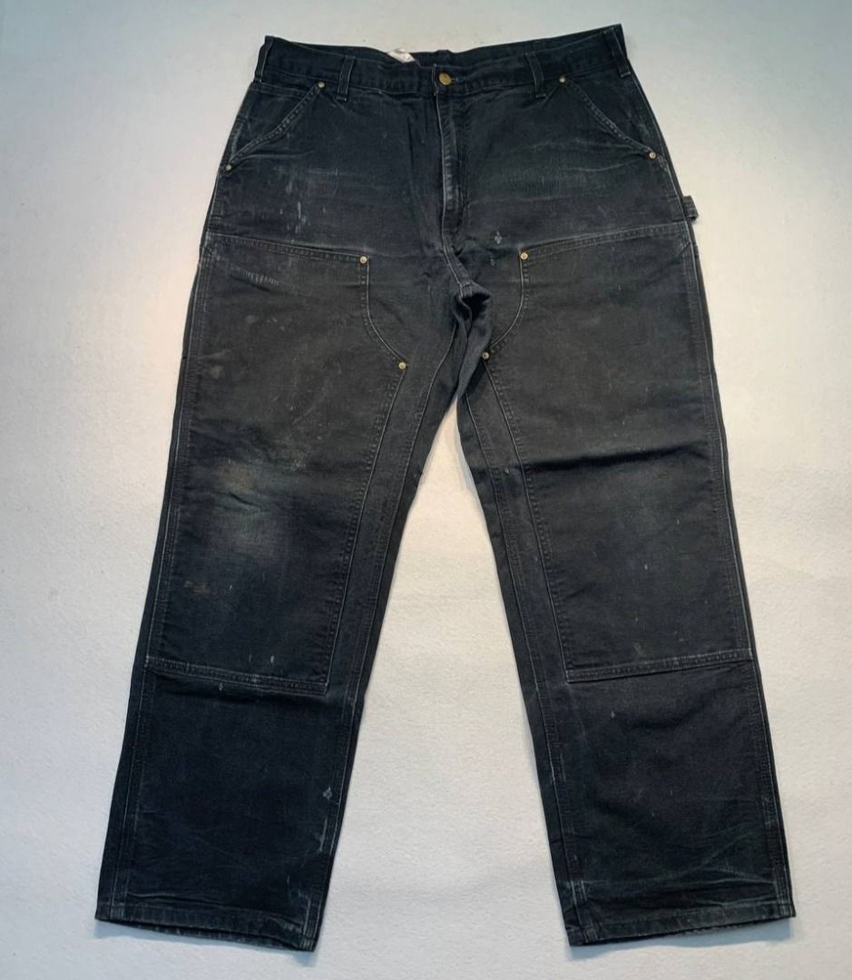 Carhartt Double Knee Worker Pants (Category: Jeans) located in Mandaluyong City. Submitted by theroom501 (Listing ID 1465327333, Image 2). Description: Carhartt Double Knee Worker Pants Style Code: BO1 BLK Size on Tag: 38 Color: Black Condition: Good pre-owned condition with a heavily distressed vintage look. Flaws/Issues: Heavy distressing multipinhole throughout the fabric. Flat Lay Measurements: Pit to Pit: 38 inches Length: 42 inches Leegopen