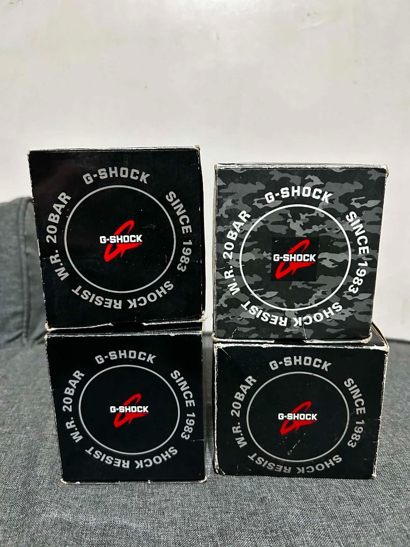Casio G-Shock Watch Boxes Tin Containers (Category: Accessory Holder, Box & Organizers) located in Bulacan. Submitted by jseongcart_ (Listing ID 1465226924, Image 2). Description: - Authentic Casio G-Shock hexagonal metal tins with matching outer boxes - Available in sleek black and cool camouflage patterns - Includes protective foam inserts inside for safe storage - Ideal for organizing watches, accessories, or small items - SOLD AS SET ONLY - N